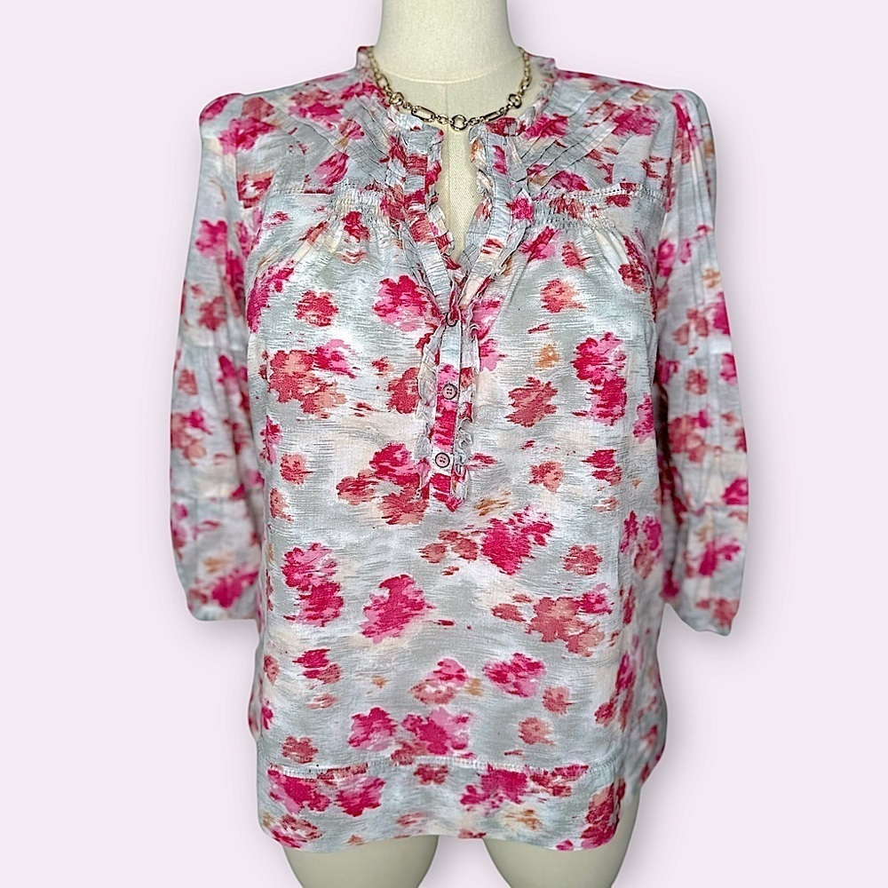 DKNY Floral Blouse in Pink and Gray (962)